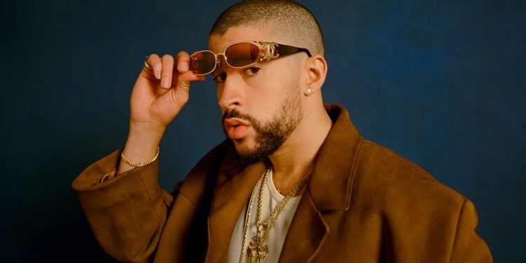 Espresso brown Prada suit brings island pride to NYC (Photo: Bad Bunny/Alamy)