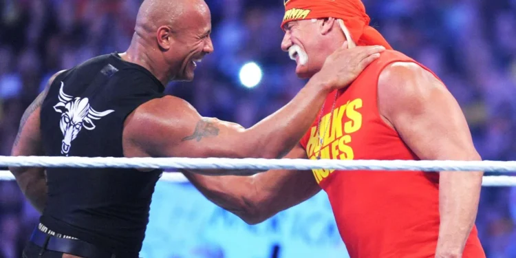 Hogan and Johnson lit up WrestleMania X8 in a battle for the ages (Photo: Hulk Hogan and The Rock/Alamy)