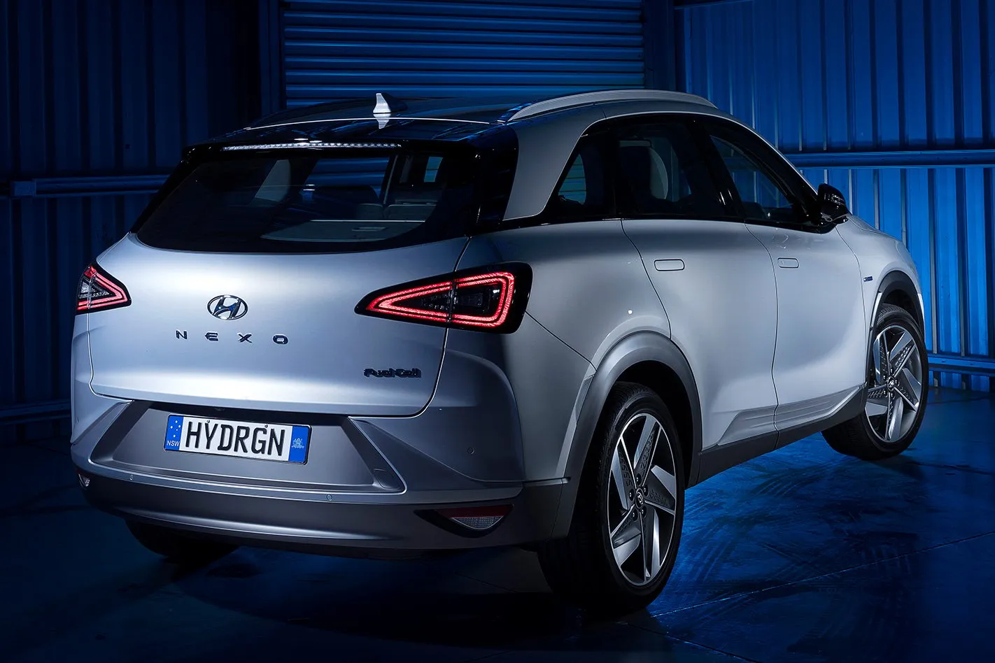 Back view of Hyundai Nexo Blue